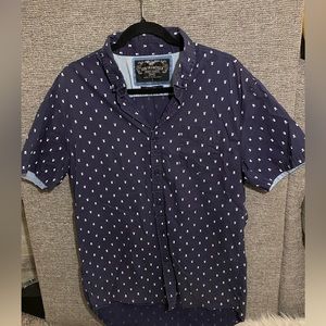Blue Skull Pattern Button Up Size Large